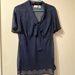Jaclyn Smith Blouse With Camisole Size L Blue White Polka Dot Tie Bow  2 Piece